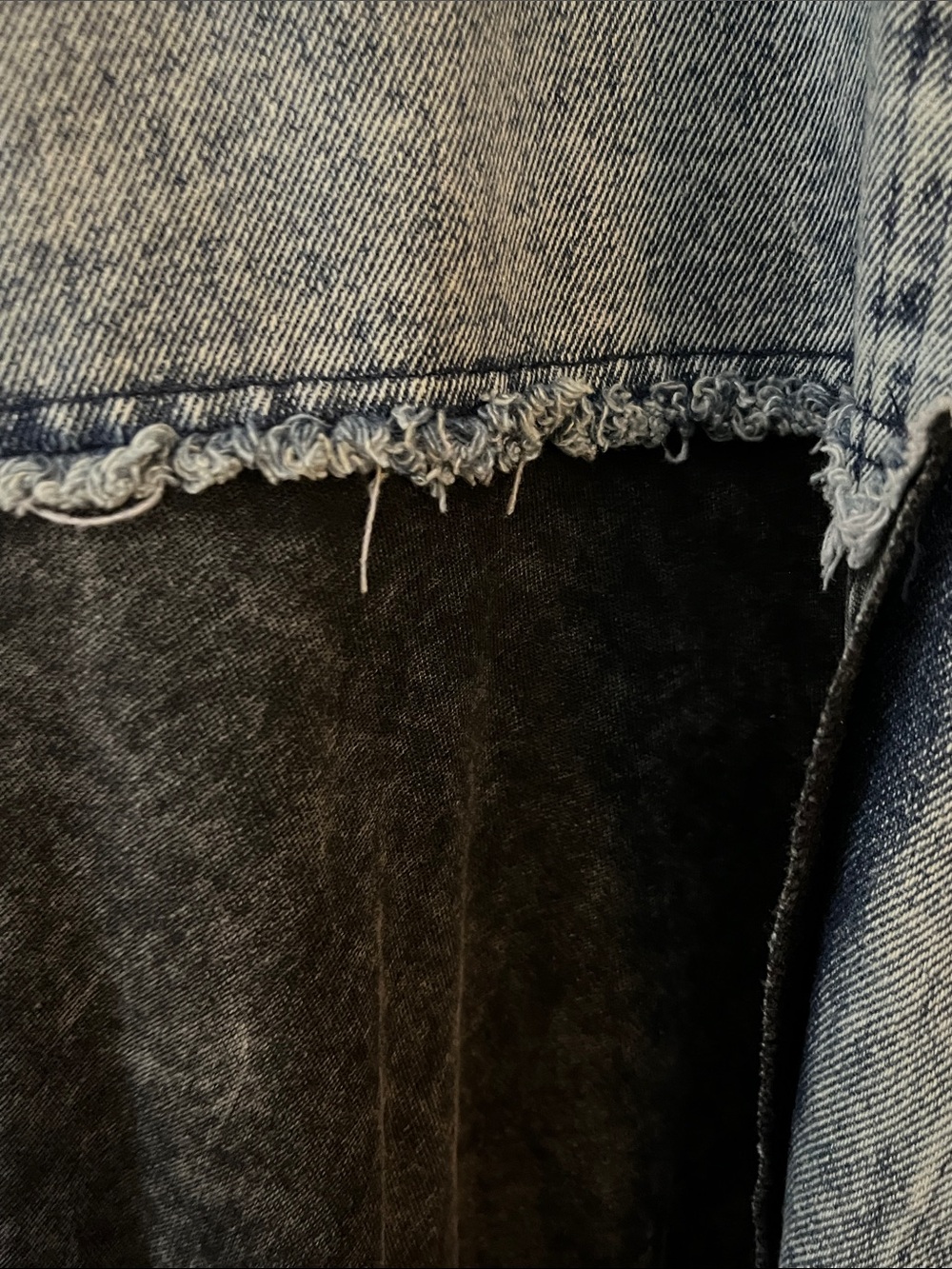 Oli & Hali Oversized Washed Black Fabric/Blue Denim Hooded Jacket w/Pockets - Picture 8 of 16